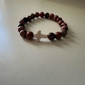 Mauve and brown cross bracelet